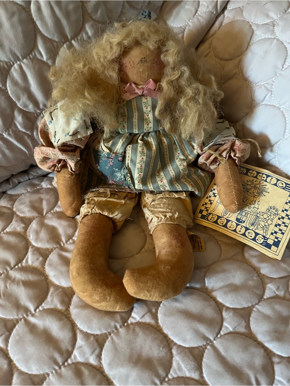 Vintage Handmade Rag Doll in Blonde and Floral Dress
